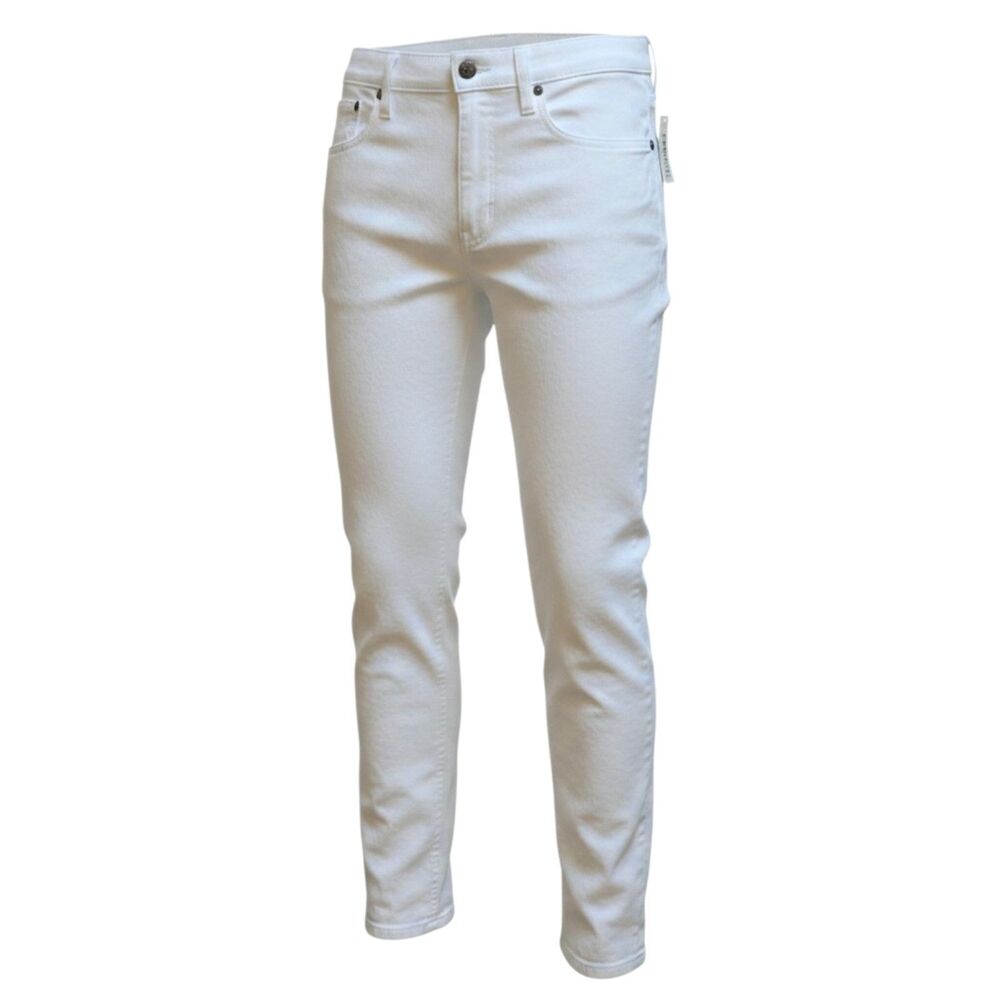 Amazon Essentials Men's White Slim Straight Denim Jeans 5-Pocket Button